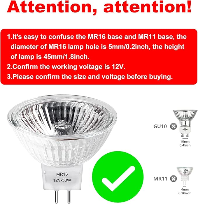 MR16 Halogen Bulbs 2 Pin, 12V 50W 12 Packs Halogen Light Bulbs Gu5.3 Base Dimmable with Clear Glass Cover, 2700K Warm White for Landscape Lights, Track Lights, Fiber Optics, Desk Lamps