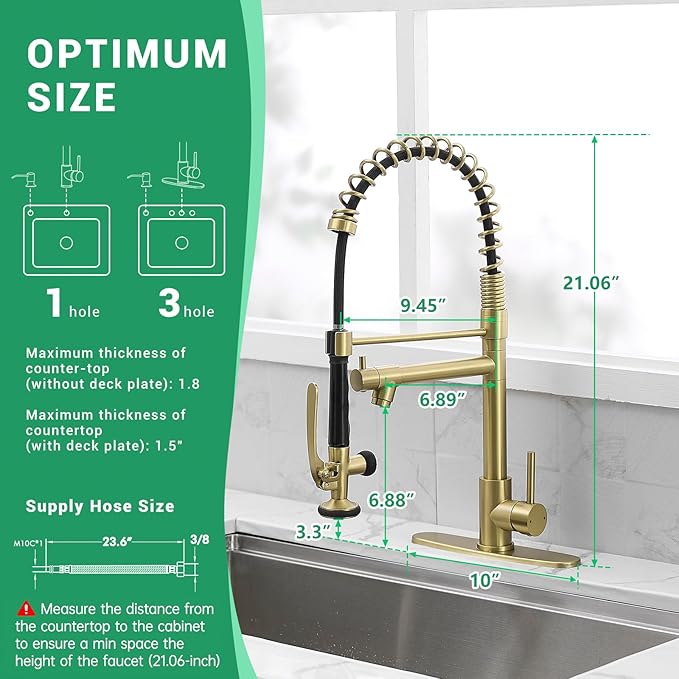 Fapully Commercial Kitchen Sink Faucet with Pull Down Sprayer Brushed Gold Single Handle Faucets for Kitchen Sink, Kitchen Faucet with Soap Dispenser and Deck Plack for 4 Hole