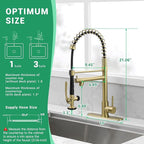 Fapully Commercial Kitchen Sink Faucet with Pull Down Sprayer Brushed Gold Single Handle Faucets for Kitchen Sink, Kitchen Faucet with Soap Dispenser and Deck Plack for 4 Hole