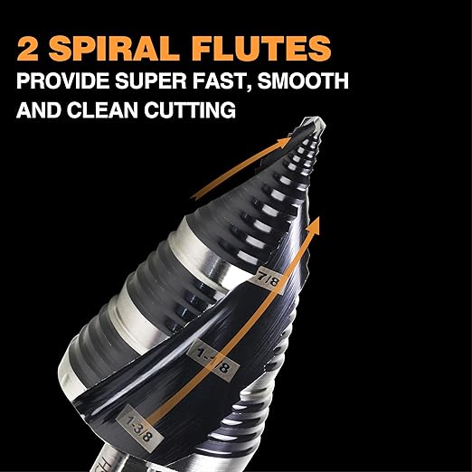 Heavy Duty M35 HSS 1/4 to 1-3/8 Inch Step Drill Bit with Double Flutes, Large High Speed Steel Step Bit for Stainless Steel, Metal, Wood