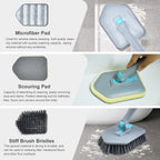 Long Handled Scrub Brush for Shower,3-in-1 Cleaning Brushes with 3 Different Function Cleaning Heads Brush for Shower Cleaning Bathroom Kitchen Walls Tub Tile (Grey)