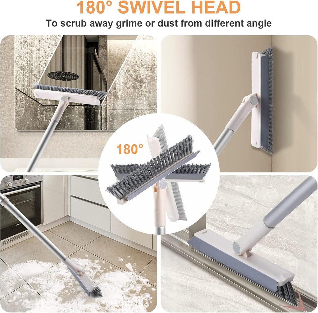 Grout Brush with Long Handle, 2 in 1 V-Shaped Floor Scrub Brush for Cleaning, Bathroom, Garage, Wall, Patio, and Tile, Stiff Bristle Brush with 54'' Telescopic Handle