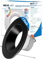 NICOR Lighting Recessed Ceiling Lights LED Downlight - Dimmable 5/6 inch LED Recessed Light Fixtures - Selectable CCT 2700K-5000K, 918 Lumens, 10.3W - DLR56 LED Retrofit Ceiling Light, Black, 1-Pk