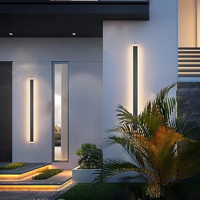 Aipsun Exterior Wall Lights 47.2inch Long Strip Modern Outdoor Wall Sconce, Rectangular Black LED Wall Mount Lighting 3000K for House Porch Corridor(1 Pack)