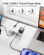 5 USB(3 USB C) Travel Power Strip- 5Ft Short Extension Cord with 5 USB Charging Station 24W/4.8A and 4 Wide Outlets, Compact Flat Plug Small Extension Cord for Travel Cruise College Dorm Office White