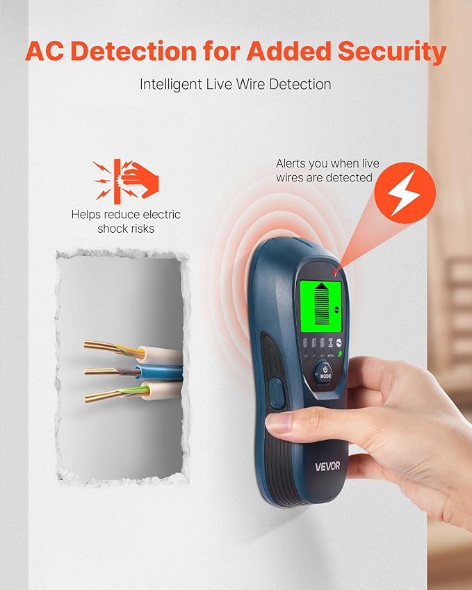 VEVOR Stud Finder Wall Scanner, 5 in 1, Electronic Wall Stud Detector with Smart Sensor, High-Definition LCD Display and Audio Alarm, for the Center and Edge of Metal, AC Wire, Joists, Pipes, Blue