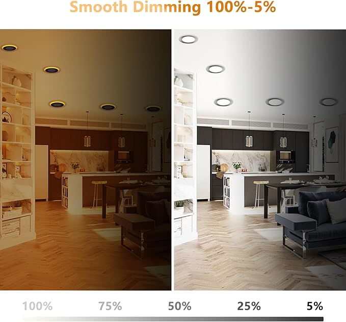 CycevSun Brushed Nickel Recessed Lighting 6 Inch with Night Light 12 Pack, Canless Ultra Thin Wafer Downlight Outdoor Exterior Soffit, Dimmable & 5CCT Selectable, 12W, ETL & Energy Star