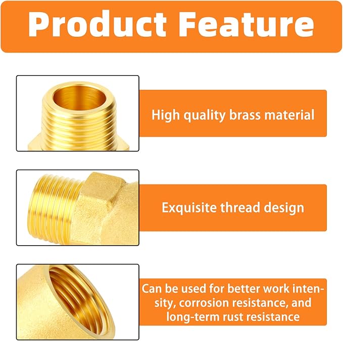 GASHER 2PCS Brass Pipe Fitting Male Branch Tee Y Adapter 1/4" NPT Female x 1/4" NPT Female x 1/4" NPT Male