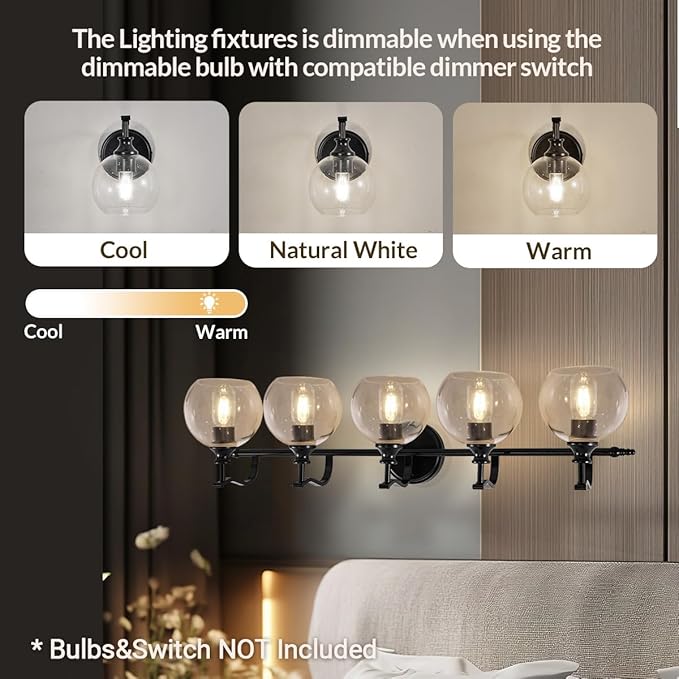 ANDY STAR Black Vanity Light, 5-Light Bathroom Light Fixture, 35" Large Bathroom Lighting Over Mirror, Industrial Wall Sconce, Perfect for Big Bathrooms, Double Vanities, Long-Length Elegant Design