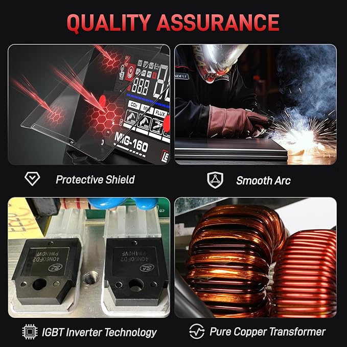 ANDELI MIG Welder, 160Apm 110V/220V Dual Voltage GAS MIG/FLUX MIG/LIFT TIG/STICK 4-In-1 Multiprocess MIG Welder, LED Digital Display Synergic Control,Gas Gasless MIG Welding Machine MIG-160 AIR
