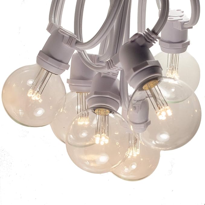 Hometown Evolution, Inc. 100 Foot C9 Commercial LED G50 Globe String Lights with 80 LED G50 Clear 2 Inch .6 Watt Bulbs and White Wire