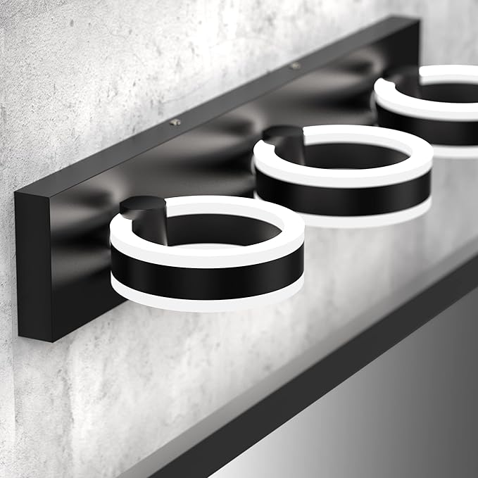 LED Bathroom Light Fixtures, 24inch Black Vanity Lights, Modern 3 Light Acrylic Wall Sconces, 350° Rotatable Wall Lighting Fixture Over Mirror