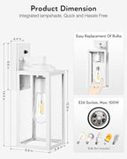 VIANIS Dusk to Dawn Outdoor Lighting, 2-Pack Large Size White Exterior Light Fixtures with Tempered Seed Glass, Waterproof Outdoor Wall Light Fixture, Anti-Rust Porch Lights Outdoor for Porch, Garage