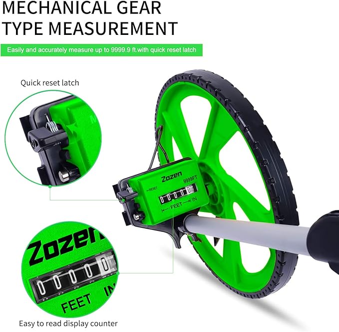 Zozen Distance Measuring Wheel in Feet, Walking Measure Wheel, Rolling Measurement Up To 10,000Ft, Double Collapsible/One Key to Reset/Kickstand to Keep Stand, and Carrying Backpack.