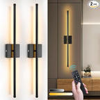 Wall Sconces Set of Two Battery Operated, Cordless Rechargeable Wall Sconces with Remote Control, Dimmable, 360°, 28 Inch, 3 Color, 3000K-6000K, Wall Light for Bedroom, Living Room, Hallway