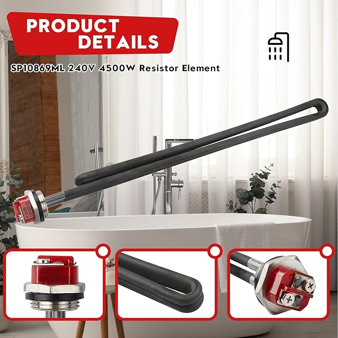 SP10869ML 240V 4500W Resistor Element fits for Rheem Water Heater Element, Replacement Part for Rheem, GE and Ruud Heaters, for Models 2NPH0613-0AO0, 2NPH0811-0BB0,3PH2912-1AB0, 3PH3003-1AA0