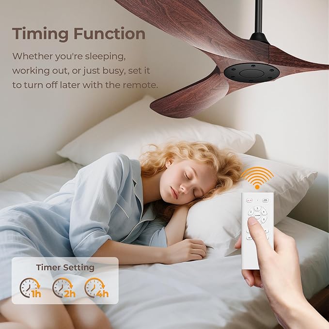 60 Inch Ceiling Fan Without Lights, Walnut Finish | Outdoor Ceiling Fan with Remote, 6-Speed Adjustable Reversible DC Motor for Patio & Living Room