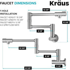 KRAUS Bolden 2 Handle Pot Filler Faucet with Retractable Arm, Wall Mount Kitchen Faucet, Pot Filler for Over Stove in Spot-Free Stainless Steel, KPF-5003SFS