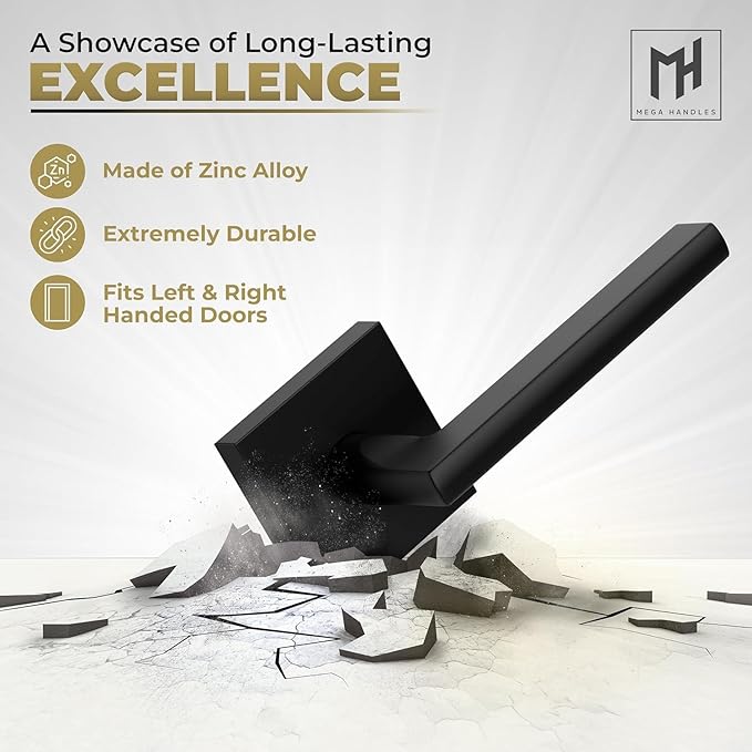 Mega Handles Prime Dummy Door Handles - 6 Pack Heavy Duty Black Door Handle, Non-Turning Door Handle for Hallway, Closet & French Doors, Single Side, Fits All Standard Doors - Matte Black