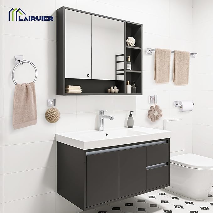 5 Pieces Bathroom Hardware Set Polished Chrome Towel Bar Set Includes 23.6” Towel Bar, Towel Ring Holder, Toilet Paper Holder and Two Towel Hooks, Bathroom Accessories Set SUS304 Wall Mounted