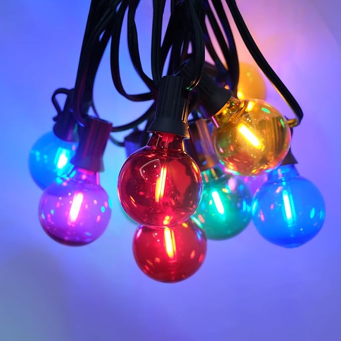 25 Pack G40 Multicolor Clear LED Light Bulbs, G40 Globe Christmas Replacement Bulbs for Outdoor Patio String Lights, 0.6W ShatterProof Energy Saving Light Bulbs, E12/C7 Candelabra Base
