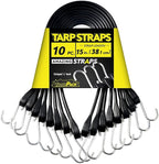 15'' Rubber Bungee Cords Heavy Duty Outdoor with 27" Max Stretch & Over 176 lbs Load, 100% EPDM Black Bungee Straps with Crimped S Hooks for Cargo, Tarps, Truck, Motorcycle, Weatherproof (30 Pack)