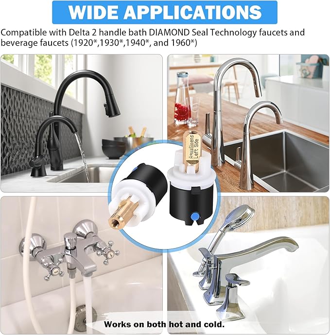 RP60400 Delta Faucet Valve Stem Cartridge Replacement for Delta Two Handle Diamond Seal Technology Bathroom Sink Bathtub Shower Faucet and Beverage Faucet, Delta Faucet Stem Assembly Repair Kit