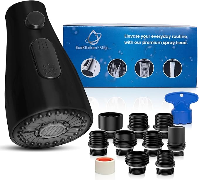 Kitchen Faucet Head Replacement - Pull Down Sprayer for Moen, Delta 3-Function Sink Faucet Head with 9 Nozzles - Kitchen Sink Sprayer Head Replacement Matte Black.