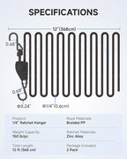 Fondwell 1/4" Tie Downs Ratchet Straps: 2 Pack of Adjustable Grow Light Rope Hangers - Mini Ratchet Straps for Various Hanging and Strapping