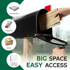 Mailboxes for Outside, Galvanized Steel Medium Black Metal Mailbox, 20 x 8.7 x 6.7 Inches