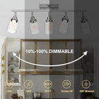 5-Color Temperature 5-Light LED Track Lighting Fixtures Ceiling, Brushed Nickel Spotlight Bathroom Wall Lamp with Integrated LED Chips & Clear Glass Shade & Frosted Column