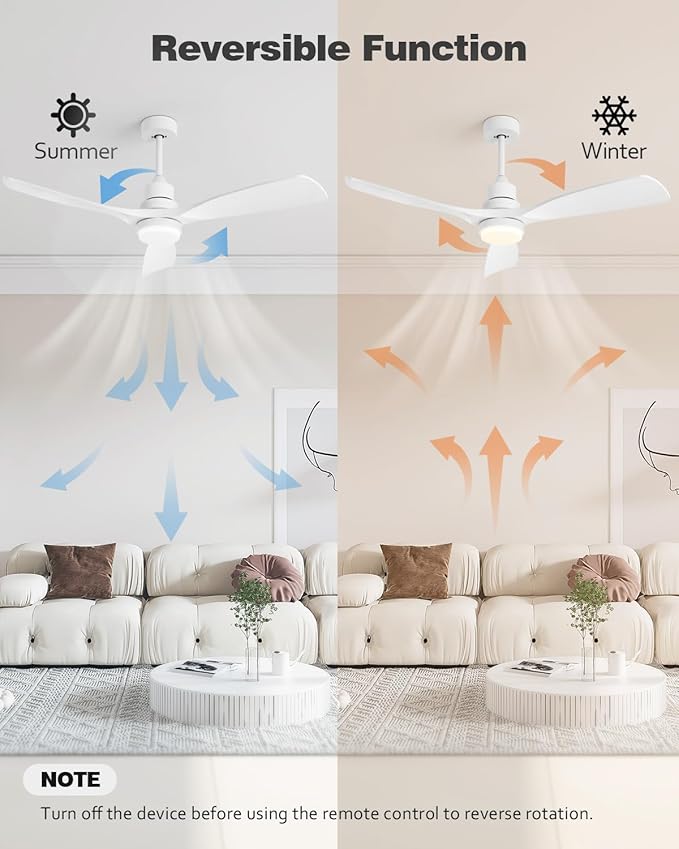 52 Inch Ceiling Fans with Lights Remote, White Ceiling Fans 3 Color Temperature, Timer, ETL Listed, 3 Downrods, 3 Blades, 6 Speed Modern Fan Quiet Reversible DC Motor for Patio Outdoor
