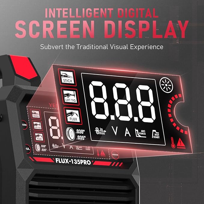 YESWELDER 135Amp MIG Welder,110V Flux Core Welder Flux Core MIG/Lift TIG/Stick 3-in-1 Large LED Digital Display Welding Machine IGBT Inverter Welder FLUX-135PRO