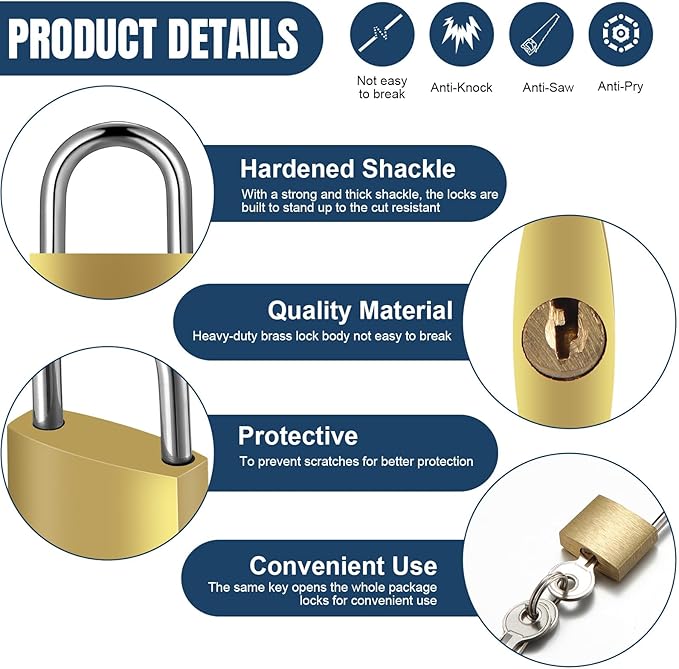 24 Pcs Solid Brass Keyed Padlock, Small Yellow Gym Lock, Strong Padlock with Same Key for Luggage Toolbox (20mm)