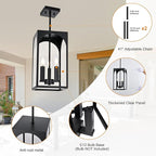 VINLUZ 3 Lights E12 Outdoor Pendant Lighting Fixture in Black Finish Finish, Farmhouse Hanging Lantern Chandelier with Clear Glass Shade for Porch Entryway Hallway