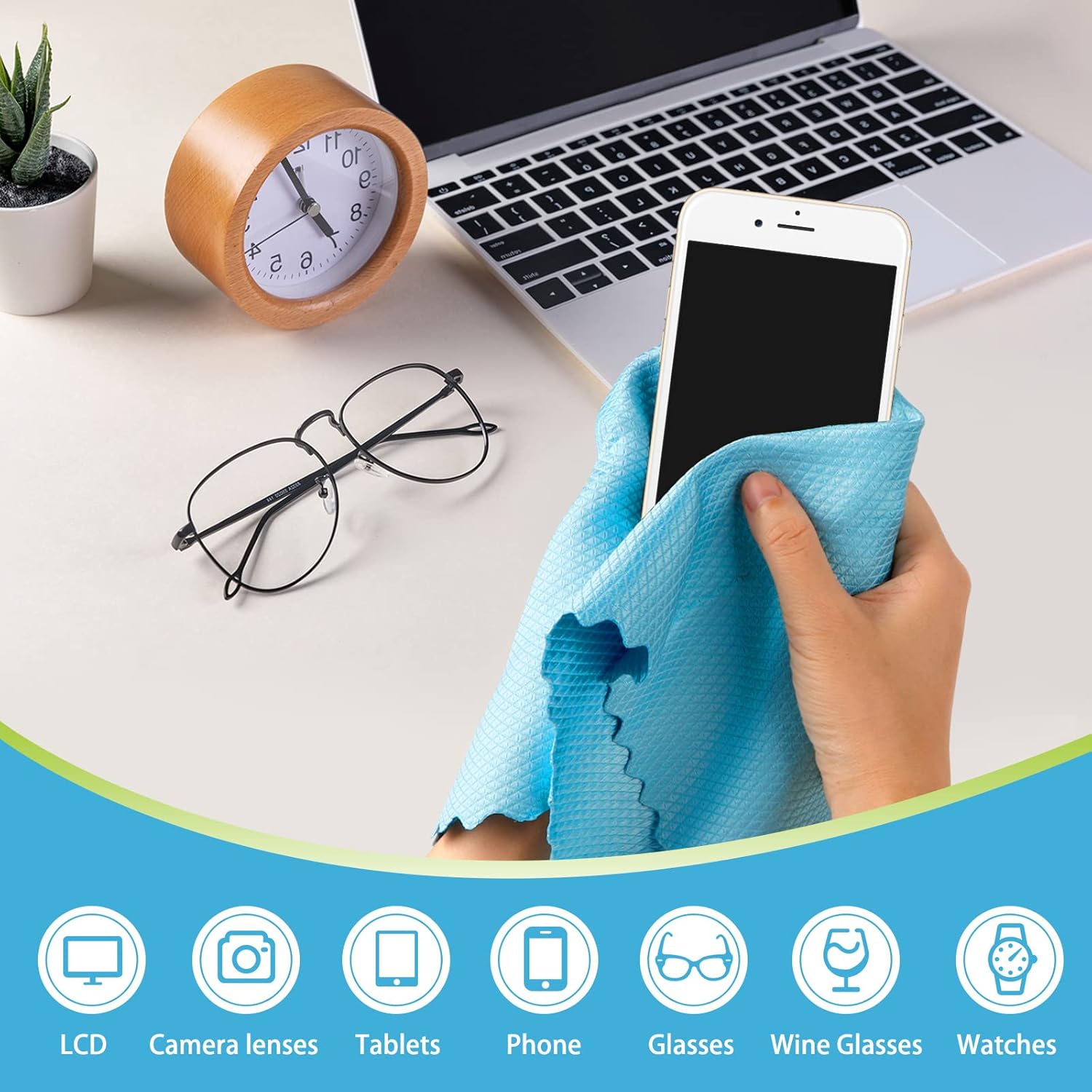 AIDEA Microfiber Glass Cleaning Cloth, 8PK, Premium Microfiber Glass and Window Cleaner, Lint Free Quickly Clean Windows, Glasses, Windshields, Mirrors, Stainless Steel, 12"x12"