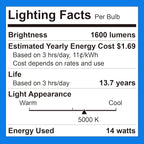 ENERGETIC SMARTER LIGHTING LED Recessed Light Bulbs BR40, 110W Equivalent 14W, Dimmable, 1600 High Lumens, Daylight 5000K, Indoor Flood Lights for Recessed Cans, UL Listed, 6 Pack