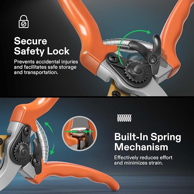 VIVOSUN 8" Bypass Pruning Shears for Gardening, Heavy-Duty Garden Scissors, Ultra Sharp Pruners with 3/4 in. Cut Capacity, Garden Clippers for Pruning