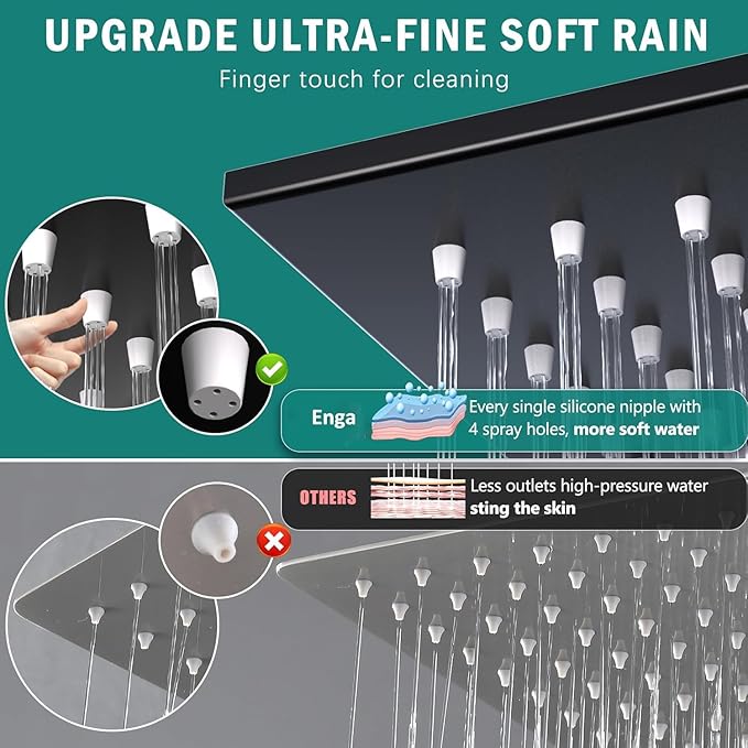 Enga Dual Shower Head Shower System with Body Jets, Wall Mount 10+6" Dual Rain Shower Head with 2 in 1 Handheld Spray for Two People, Shower Faucet Set with Valve Kit, Matte Black