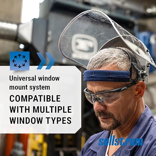 Sellstrom Advantage Face Shield - Lightweight Mask with Crown & Ratchet Headgear, for Work, Grinding, Cutting - ANSI Z87.1 - Clear Uncoated Polycarbonate Window