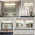 Brushed Gold Bathroom Light Fixtures, 5-Light Modern Vanity Light Over Mirror, Wall Sconces with Milky White Frosted Glass Shades, E26 Socket (Bulbs Not Included)