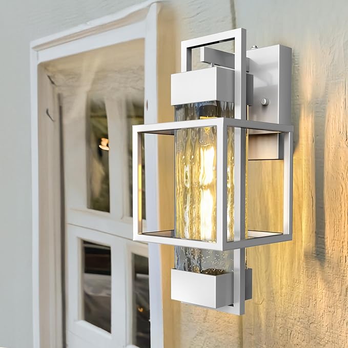 PARTPHONER Modern Outdoor Light Fixtures Dusk to Dawn Outdoor Lighting 2 Pack, 15" Exterior Wall Sconce Waterproof Outside Porch Light for House with Water Glass for Garage Doorway Silver
