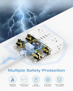 25FT Surge Protector Power Strip,12 AC Outlets with 6 USB Ports (2 USB-C), Flat Plug Extension Cord with Multiple Outlets, Wall Mount for Home Office,Dorm, White