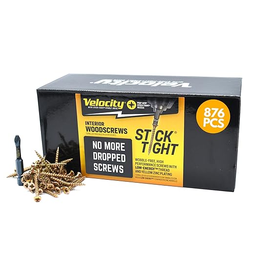 Velocity Interior 1 1/2 Inch Wood Screws Contractor Pack (Size #6, 876 Pcs) – Self Tapping Screws with Phillips Bits, Stick Tight Technology, Carbon Steel with Zinc Plating, Durable Storage Organizer
