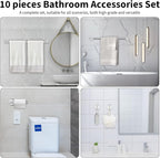 Newfun 10Pcs Brushed Nickel Bathroom Hardware Set - Includes 24&18inch Towel Bar, Robe Hook, Toilet Paper Holder, 2 Pack 5 Piece Bathroom Accessories Set Stainless Steel Wall Mounted