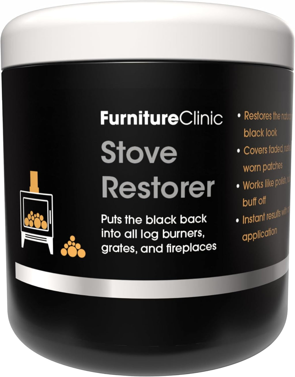 Furniture Clinic Stove Restorer | Matte Black High Heat Paint | Restores and Protects Cast Iron | For use on Log Burners, Grates, & Fireplaces | 8.5oz / 250ml