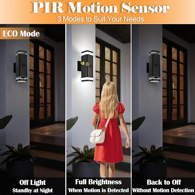 wowlite 2 Pack Motion Sensor Outdoor Wall Lights, Dusk to Dawn Outdoor Lighting Fixtures with GU10 Bulbs Included, Up and Down Black Exterior Light Fixtures for House Porch Garage, ETL Listed