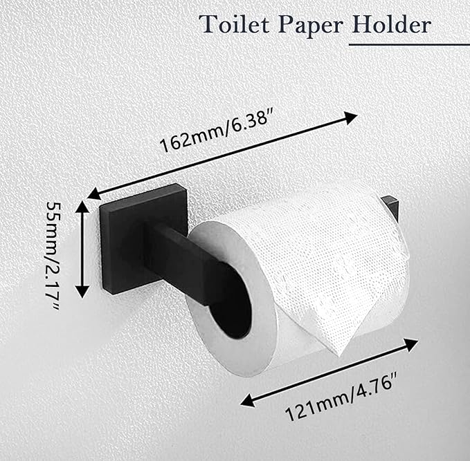 Bathroom Accessories Towel Bar Set: 15 Pieces Matte Black Bathroom Hardware Square SUS304 Stainless Steel - Wall Mounted Towel Rack&Toilet Paper Holder&Towel Ring and Towel Hook