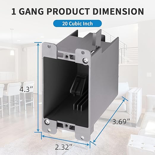 100 PK Old Work Electrical Outlet Box 1 Gang, 20 Cubic Inch Plastic Remodel Drywall Junction Boxes, ETL Listed to UL514C and UL263, Fire Rated for Two Hours