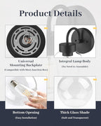 EAPUDUN 1-Light Matte Black Bathroom Light Fixtures Over Mirror, Vanity Lights with 1 Globe Clear Glass Shades, Industrial Style Wall Sconces, WLA1433-MBK